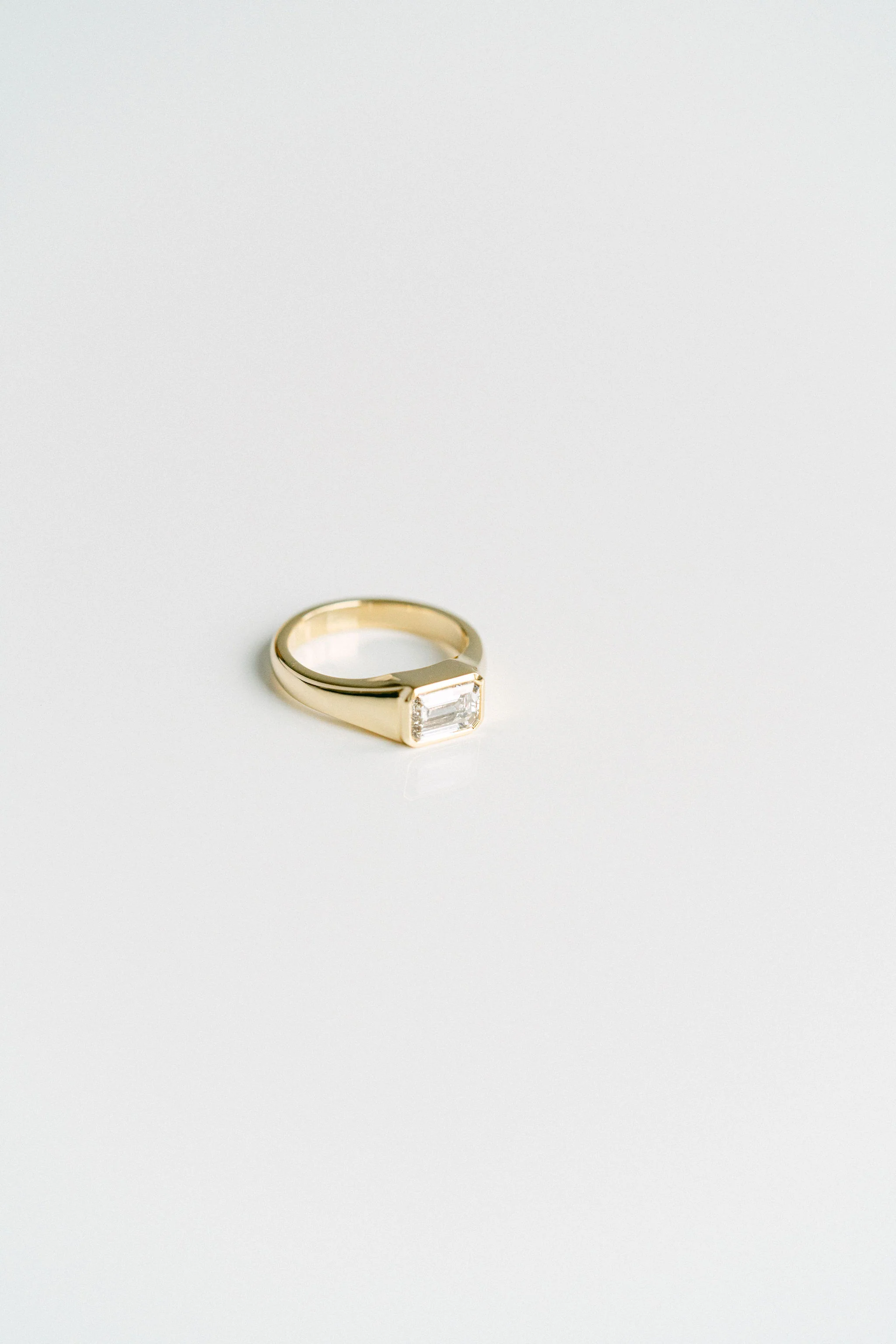 Emerald Cut East-West Diamond Signet Ring - Image 3