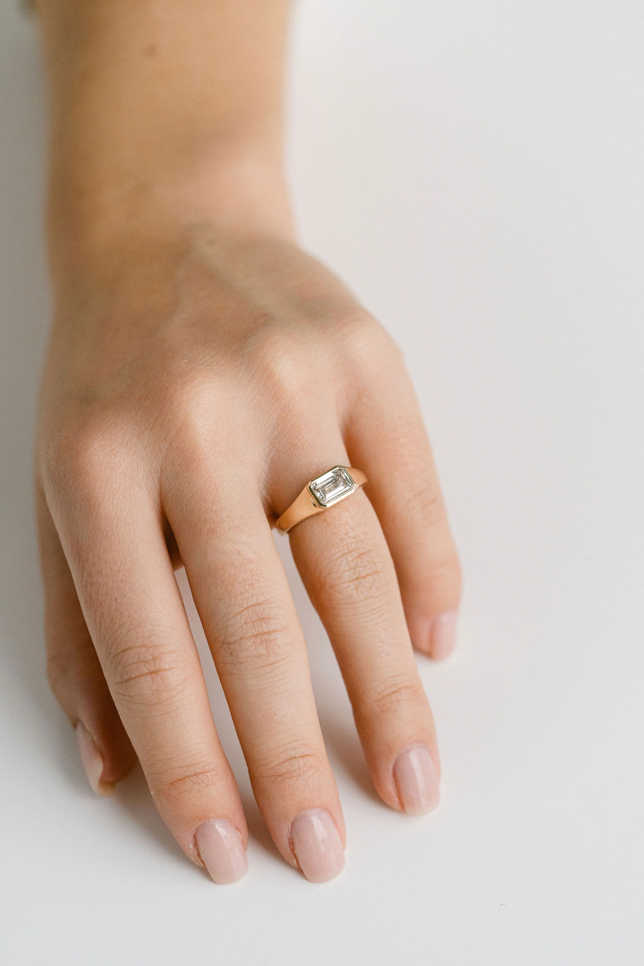 Emerald Cut East-West Diamond Signet Ring - Image 4