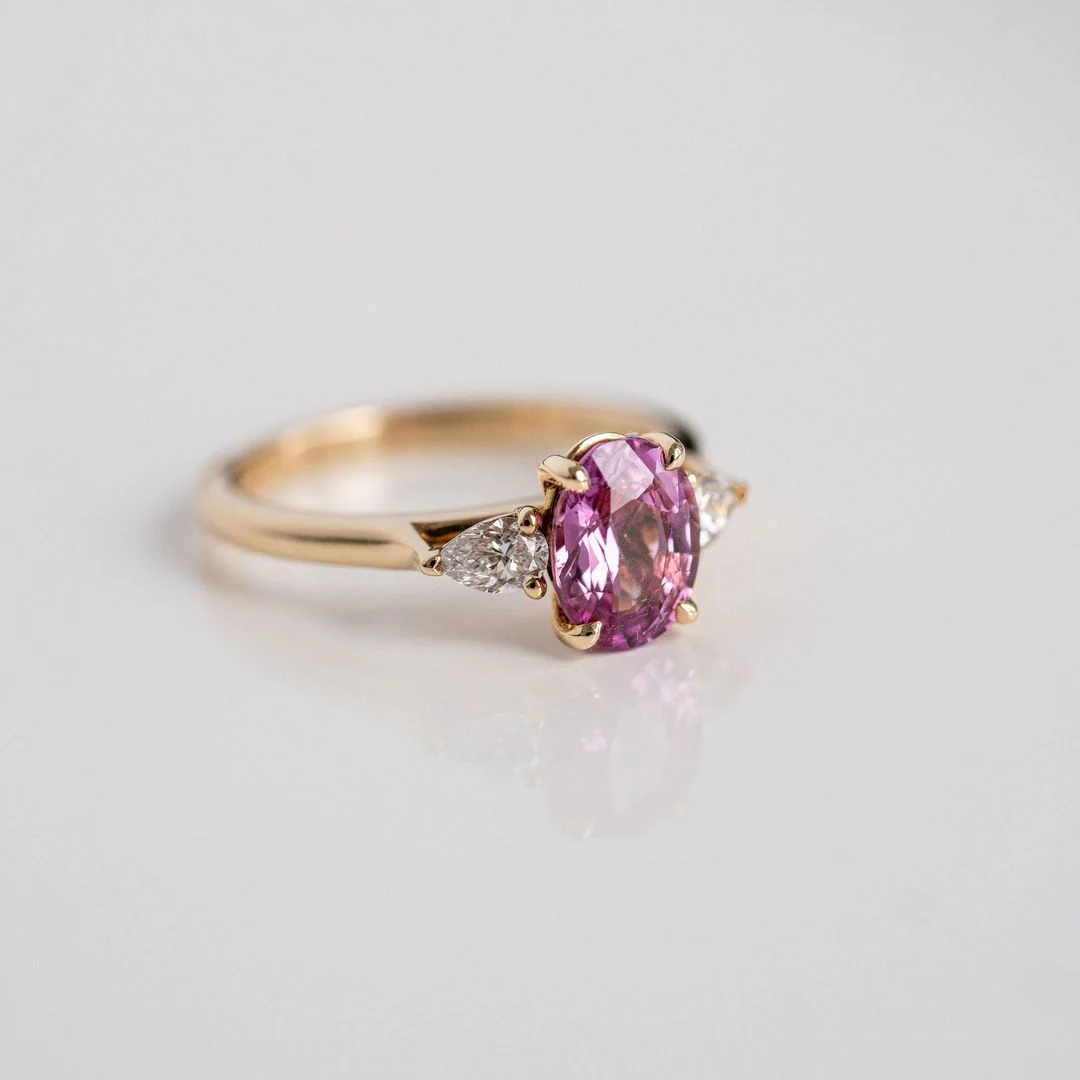 Oval Vivid Pink Sapphire With Pear Shape Diamond Accents - Image 3