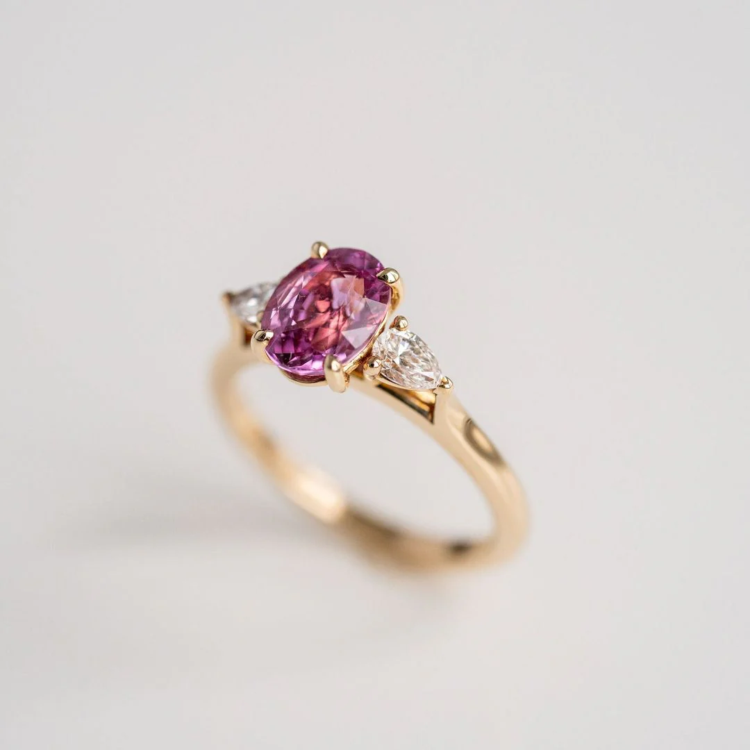 Oval Vivid Pink Sapphire With Pear Shape Diamond Accents - Image 4
