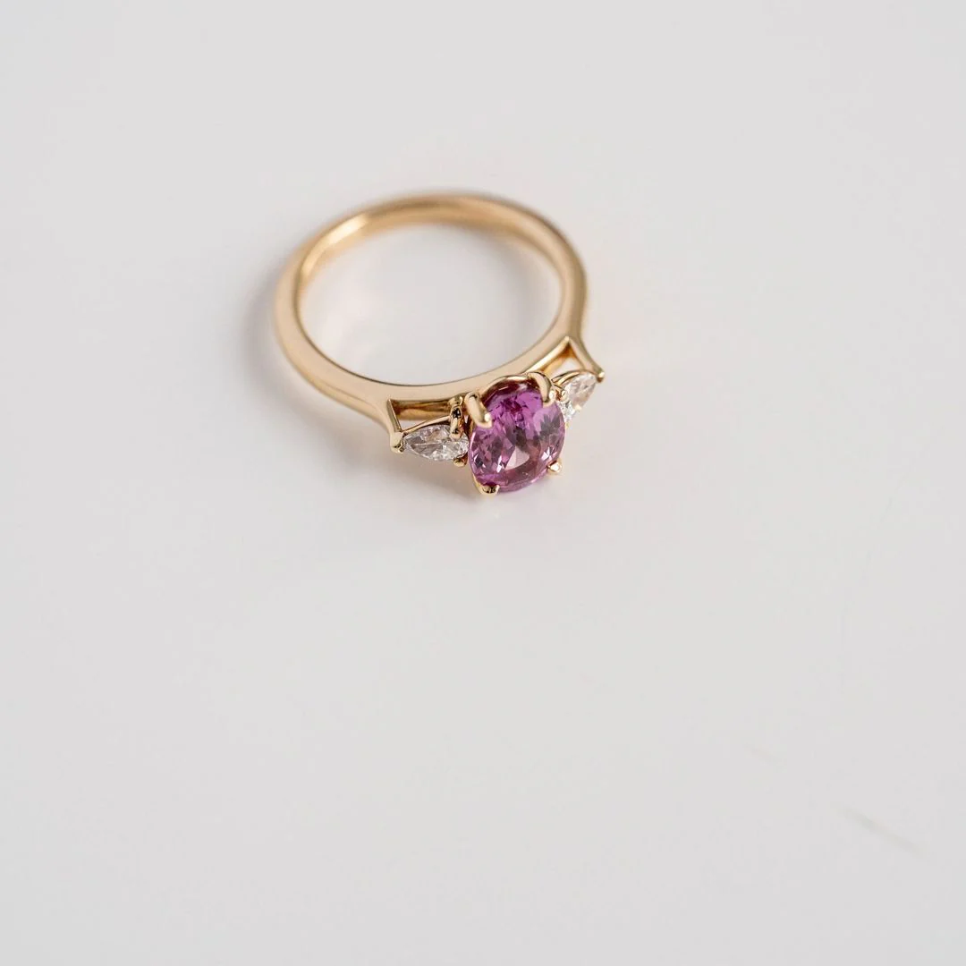Oval Vivid Pink Sapphire With Pear Shape Diamond Accents - Image 5