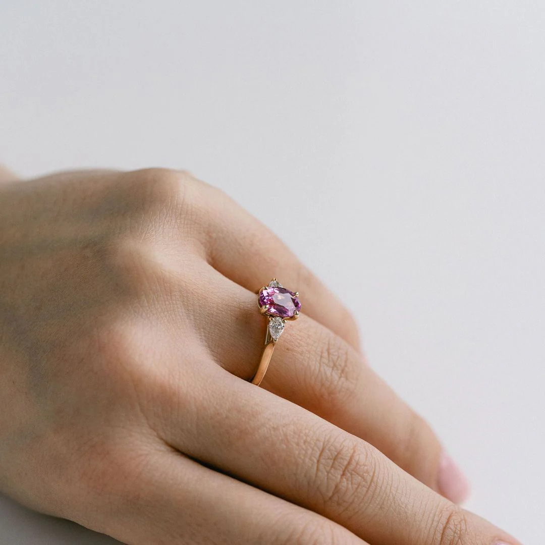 Oval Vivid Pink Sapphire With Pear Shape Diamond Accents - Image 6