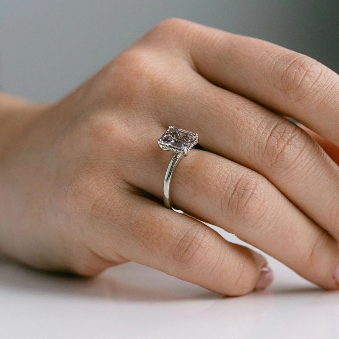 Emerald Cut Grey-Light Purple Sapphire With Diamond Collar - Image 5