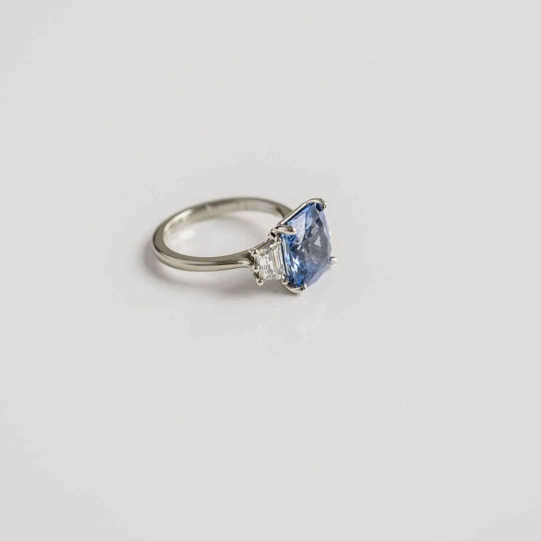 Radiant Cut Blue Sapphire With Trapezoid Diamond Accents - Image 4