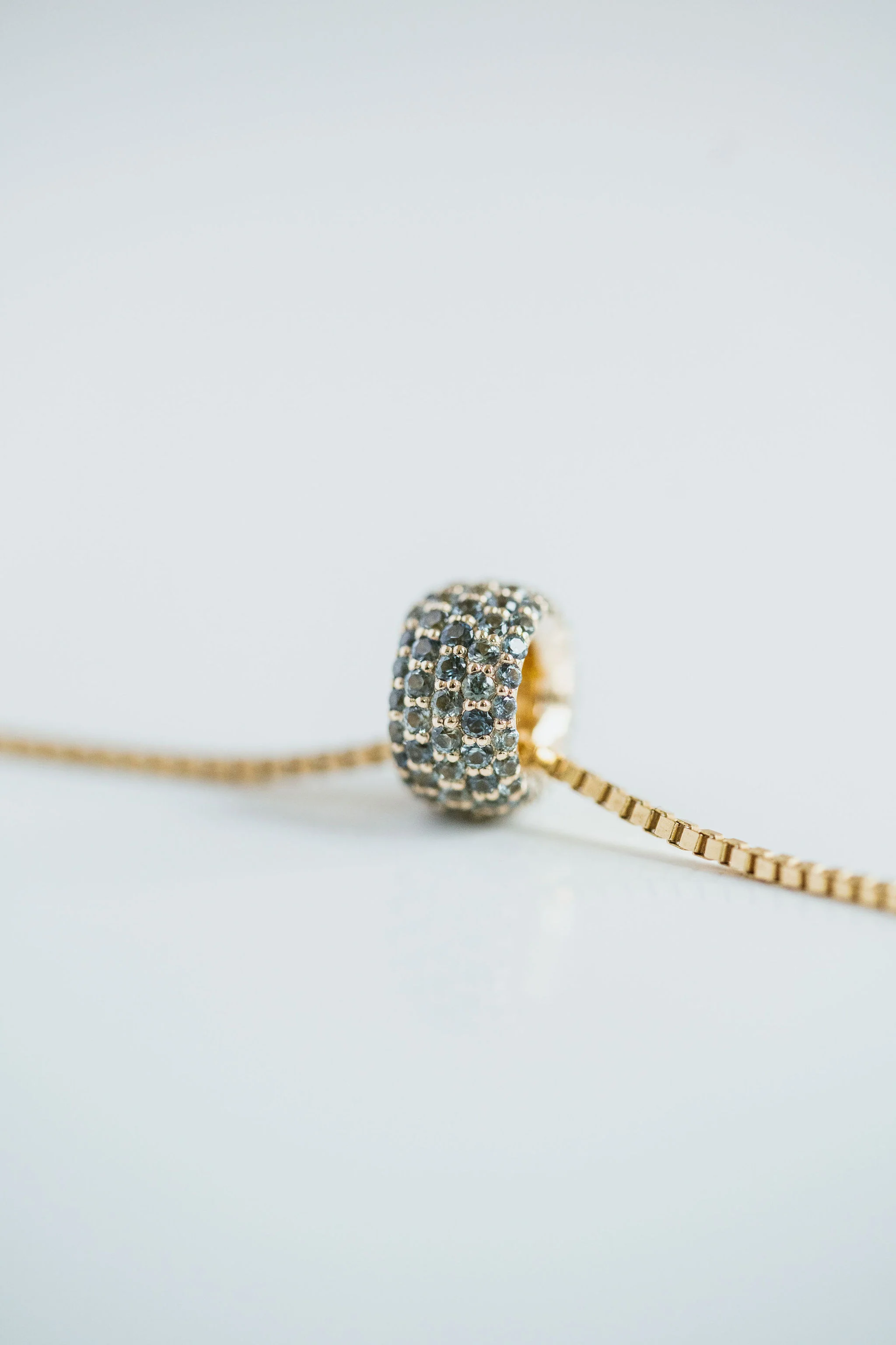 Blue-Green Sapphire Pavé Round Torus Pendant - Image 3