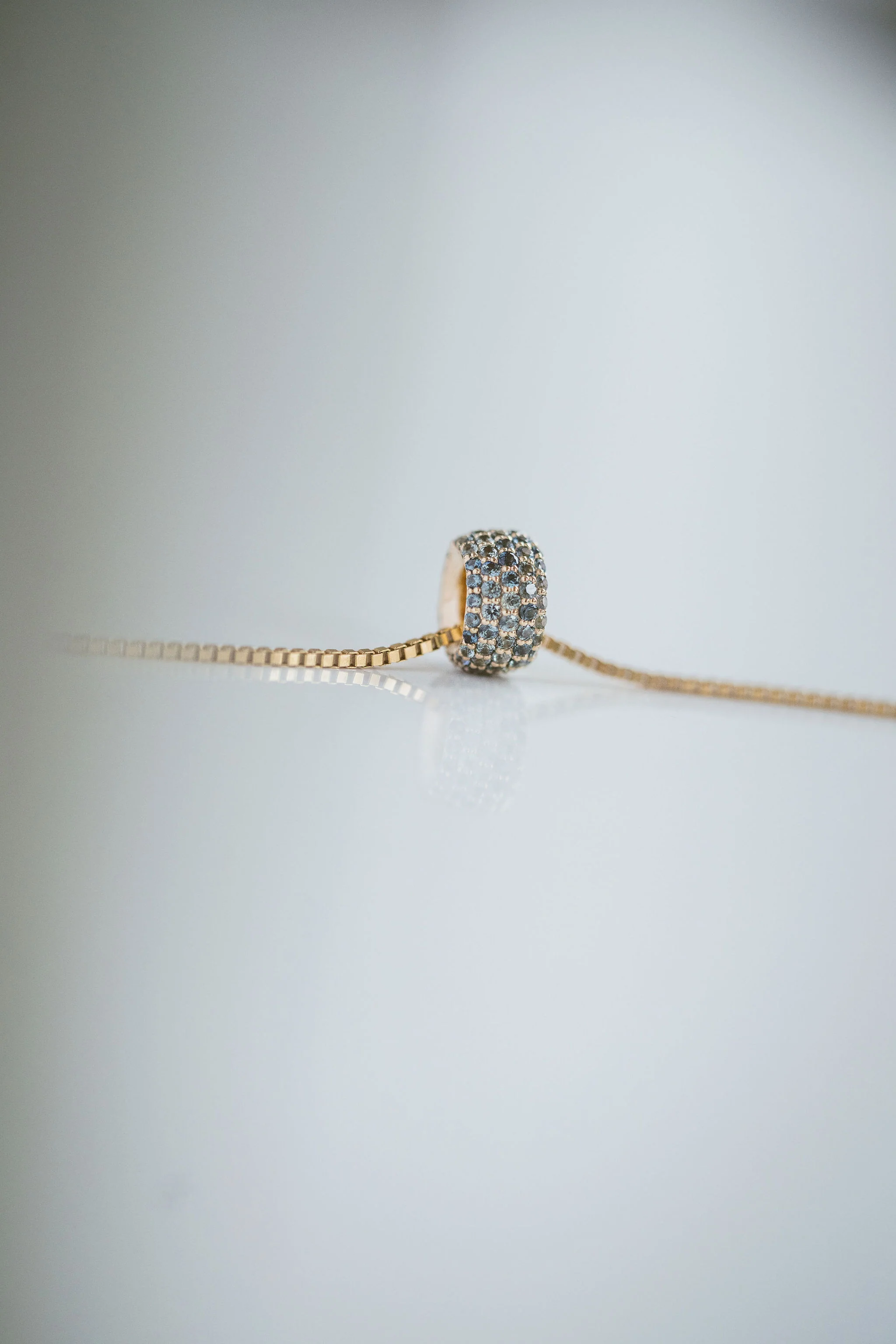 Blue-Green Sapphire Pavé Round Torus Pendant - Image 5