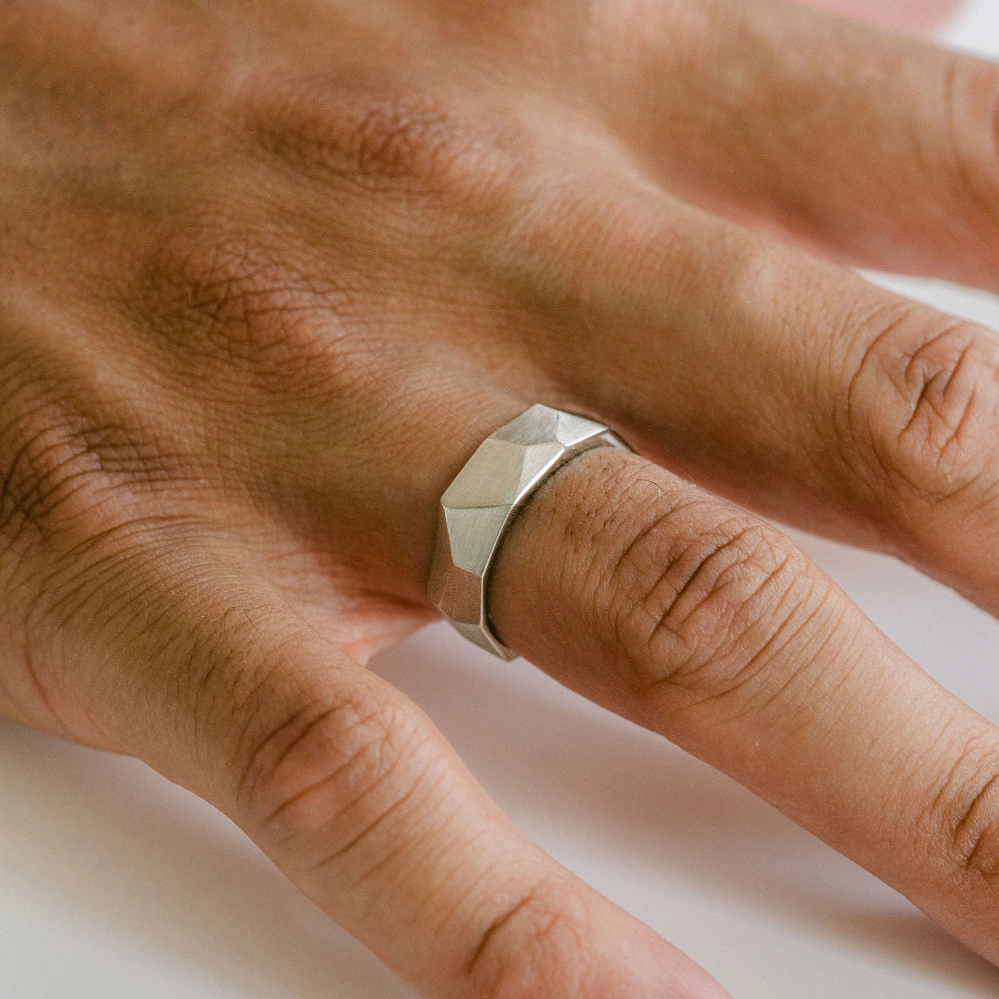 Brushed Faceted Mens Band - Image 6