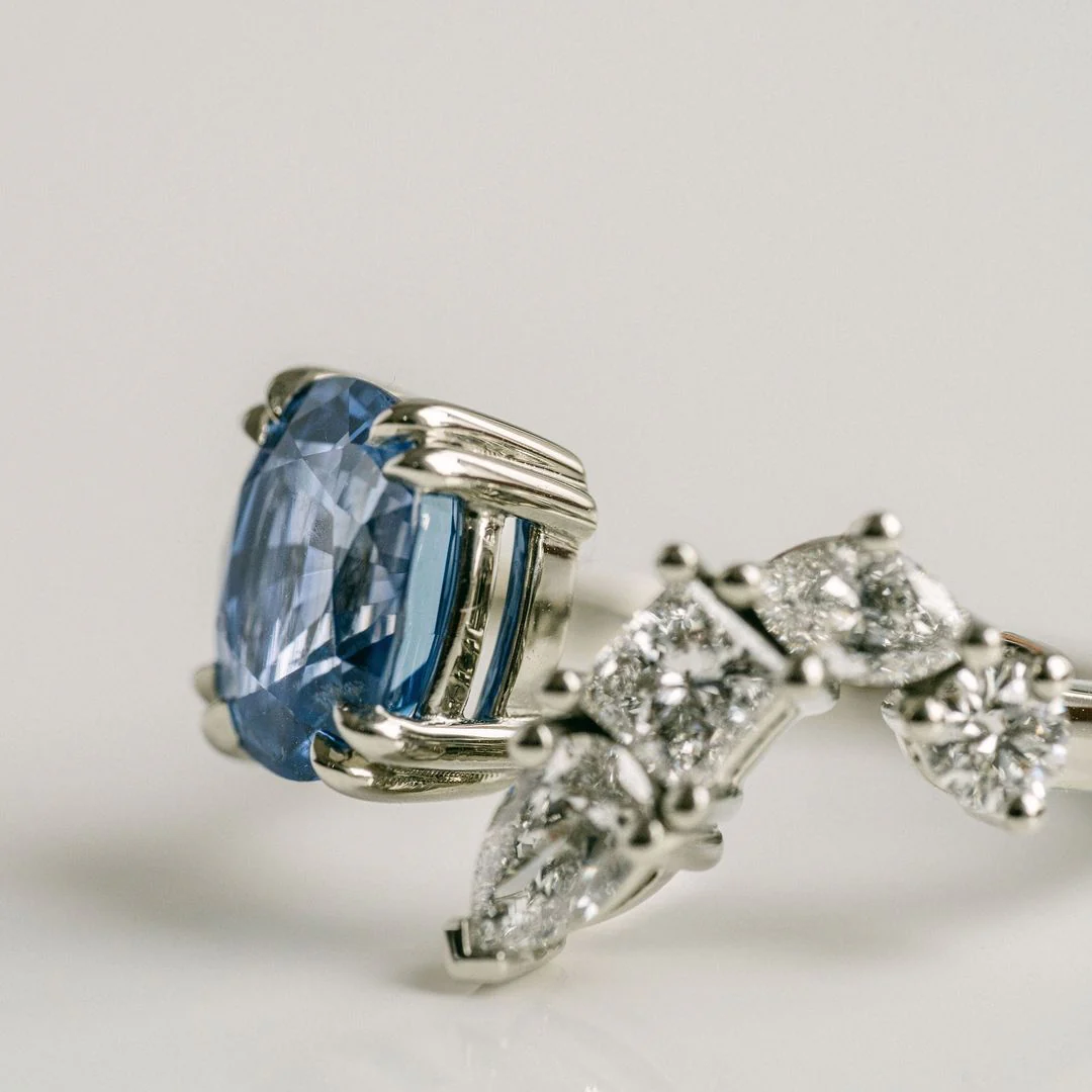 Cushion Cut Blue Sapphire Gap Ring With Diamonds - Image 3