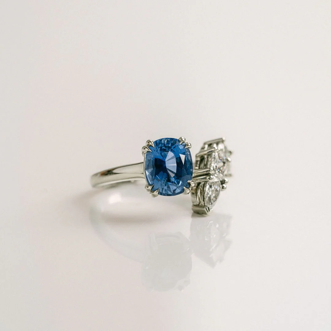Cushion Cut Blue Sapphire Gap Ring With Diamonds - Image 5