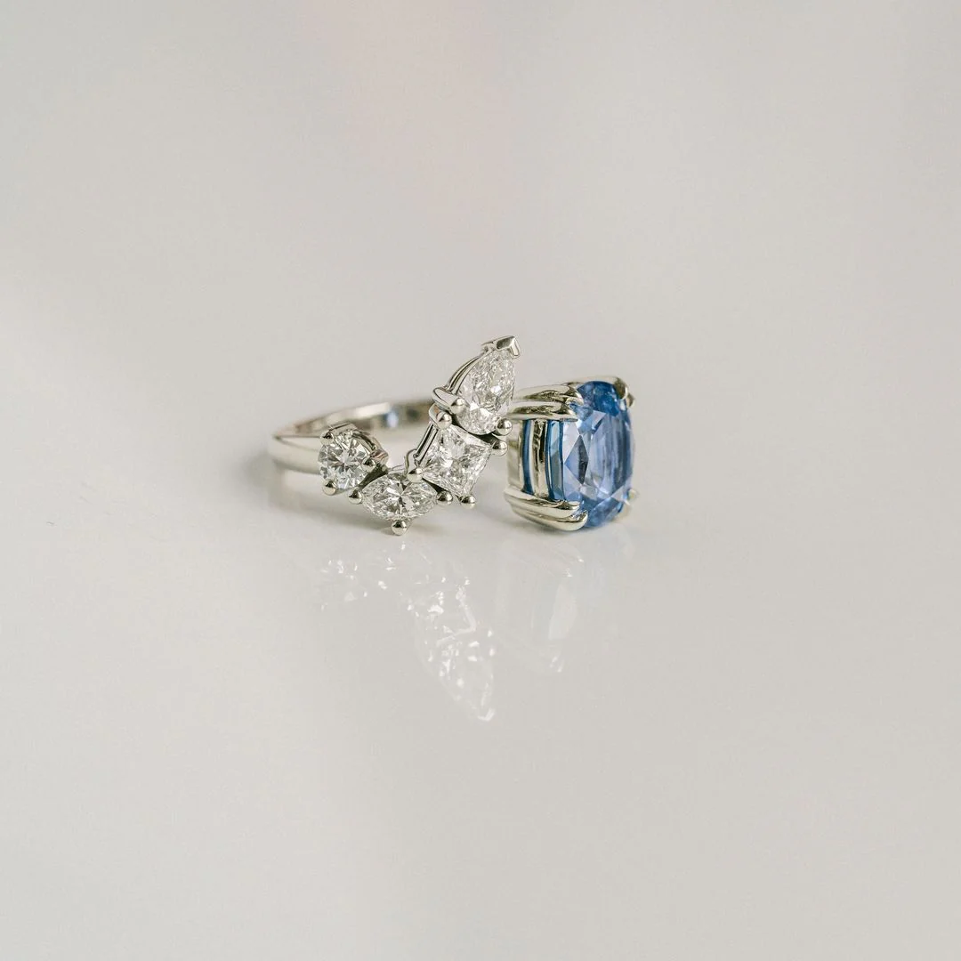 Cushion Cut Blue Sapphire Gap Ring With Diamonds - Image 6