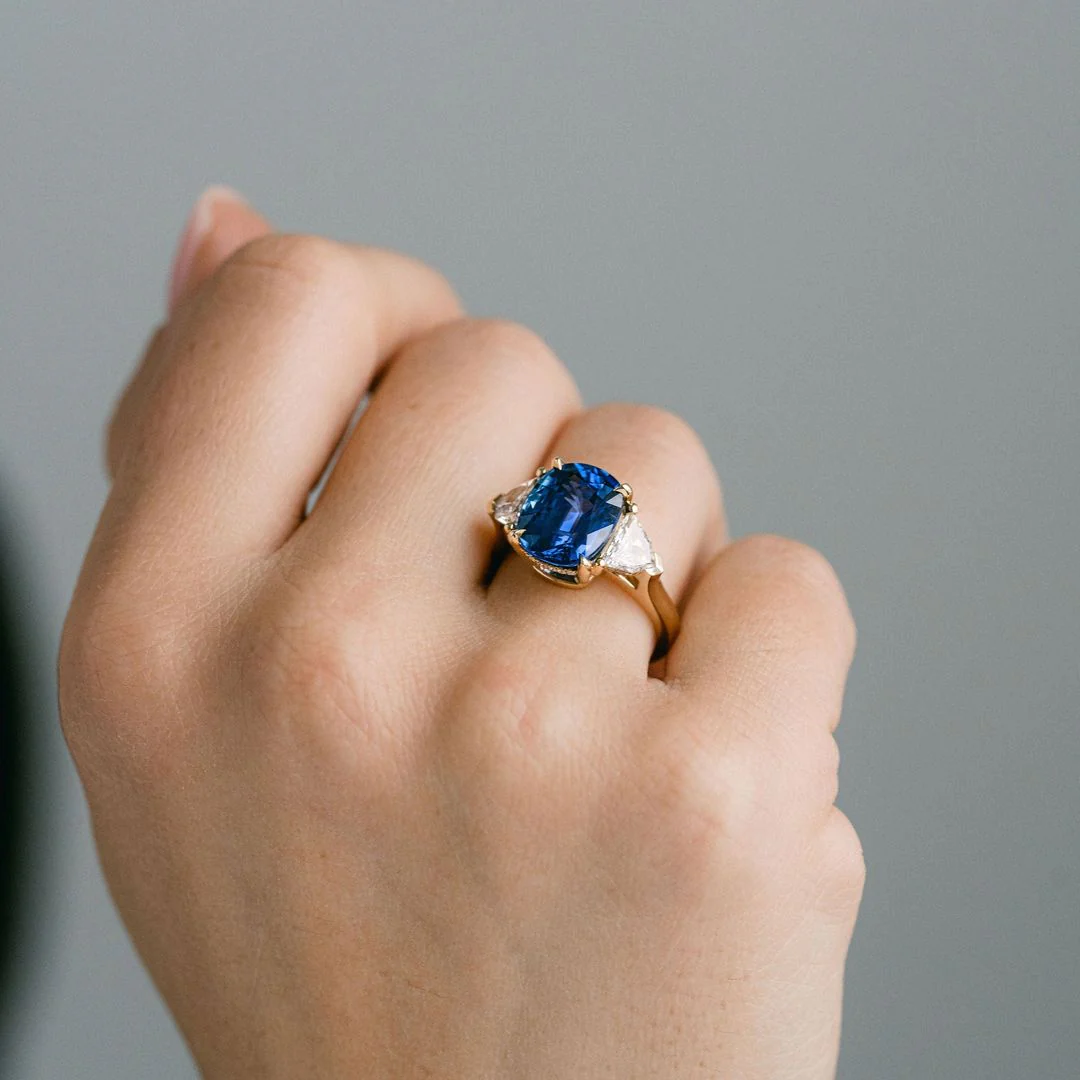 Cushion Cut Blue Sapphire With Cadillac Diamond Accents - Image 6