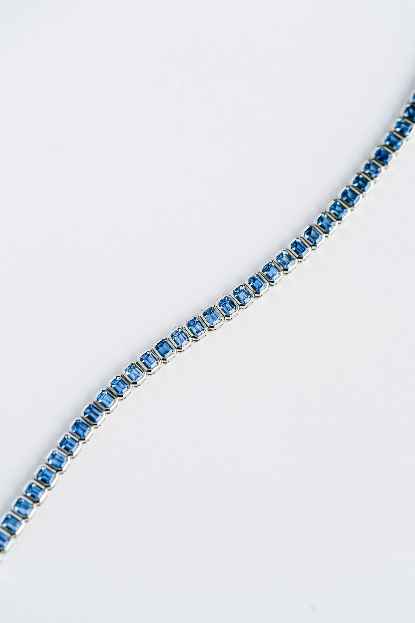 Emerald Cut Blue Sapphire Bezel Tennis Bracelet - Image 3
