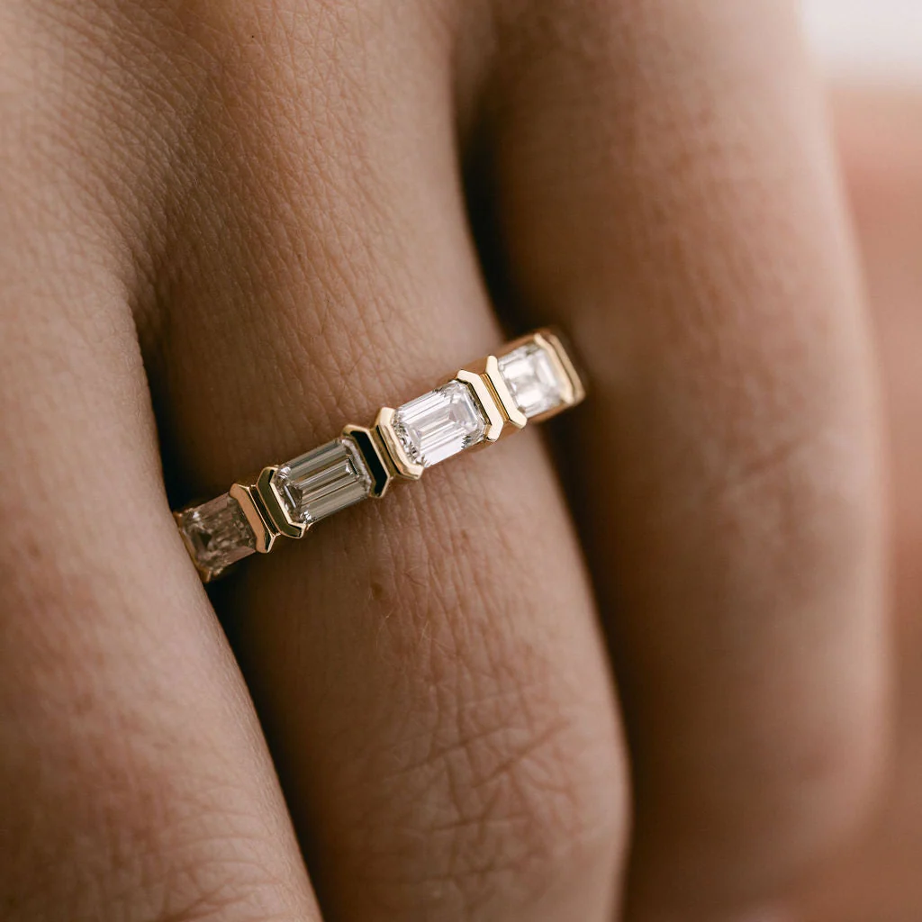 Emerald Cut Diamond East-West Half Bezel Band - Image 5