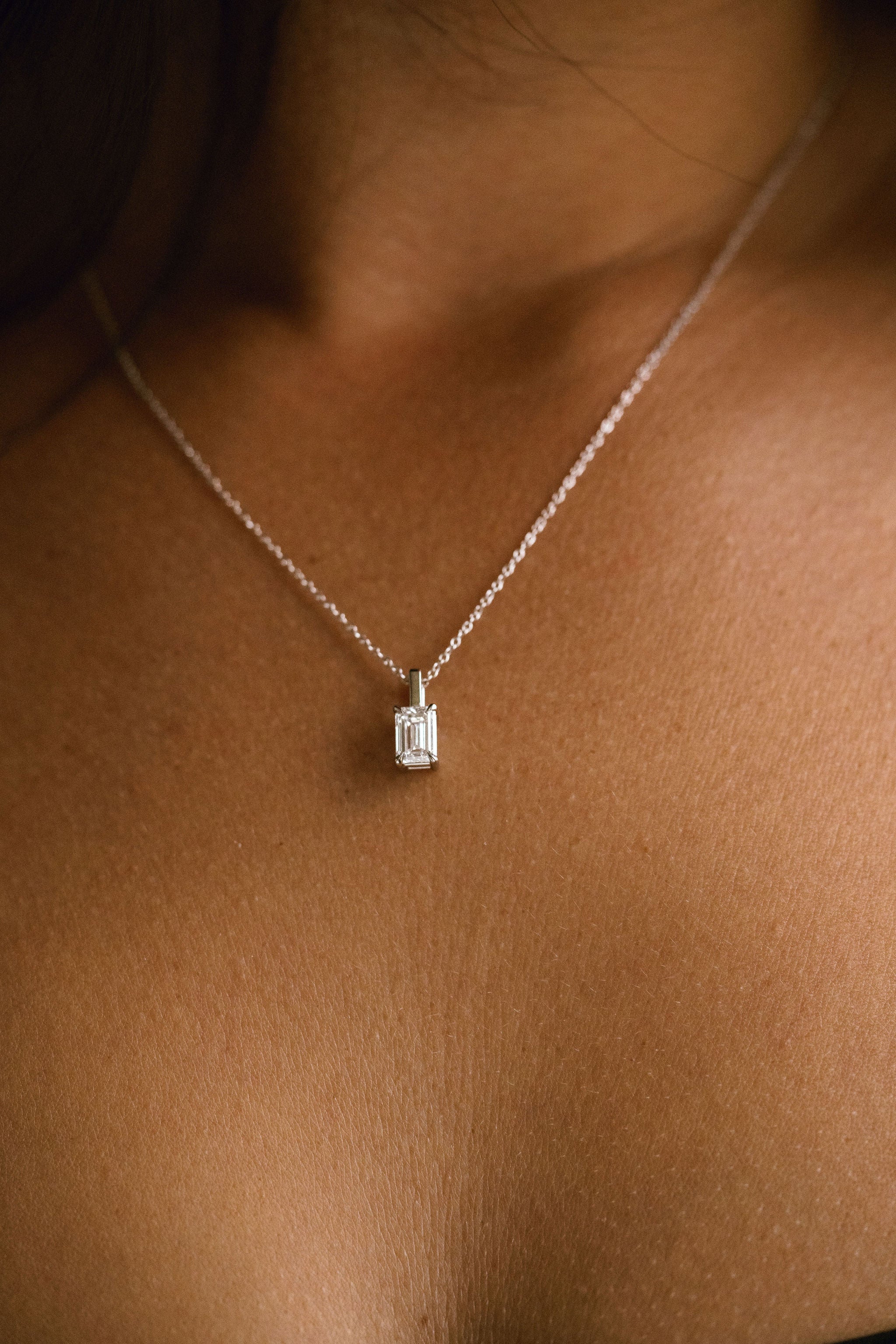 Emerald Cut Diamond Solitaire Box Pendant - Image 7