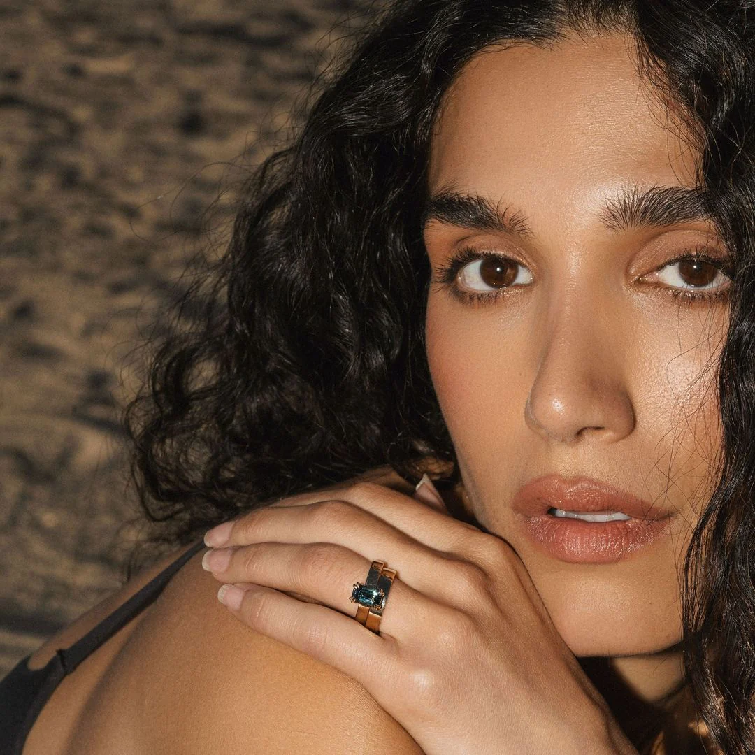 Emerald Cut Double Prong Blue-Green Sapphire Ring - Image 4