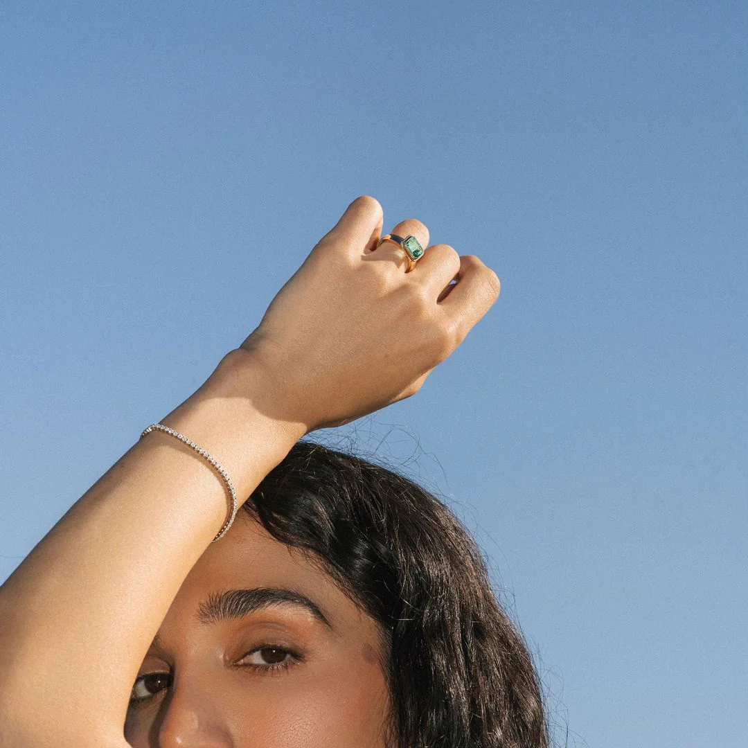 Emerald Cut Emerald Retro Bezel Ring - Image 6