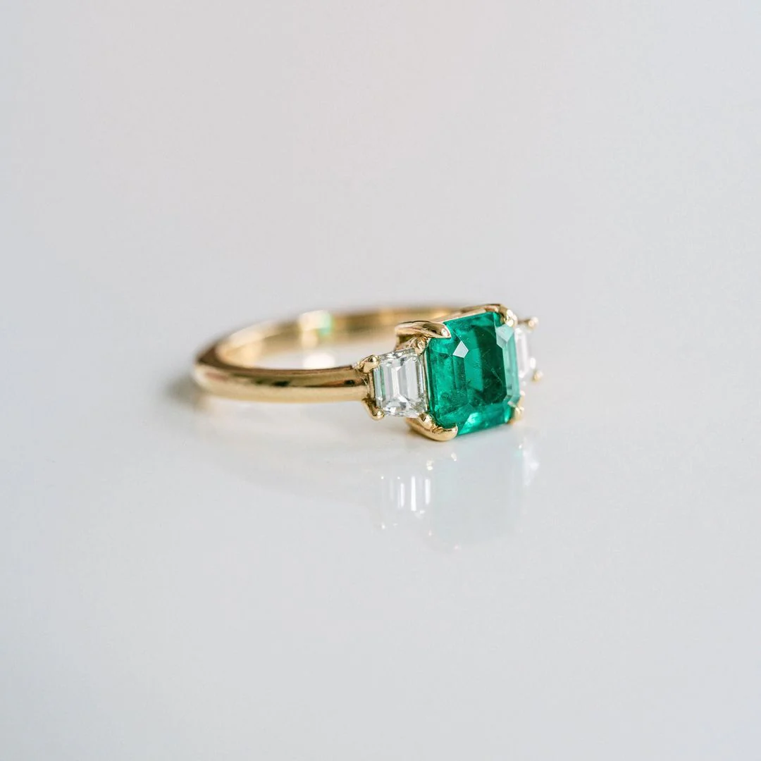 Emerald Cut Emerald With Trapezoid Diamond Accents - Image 4