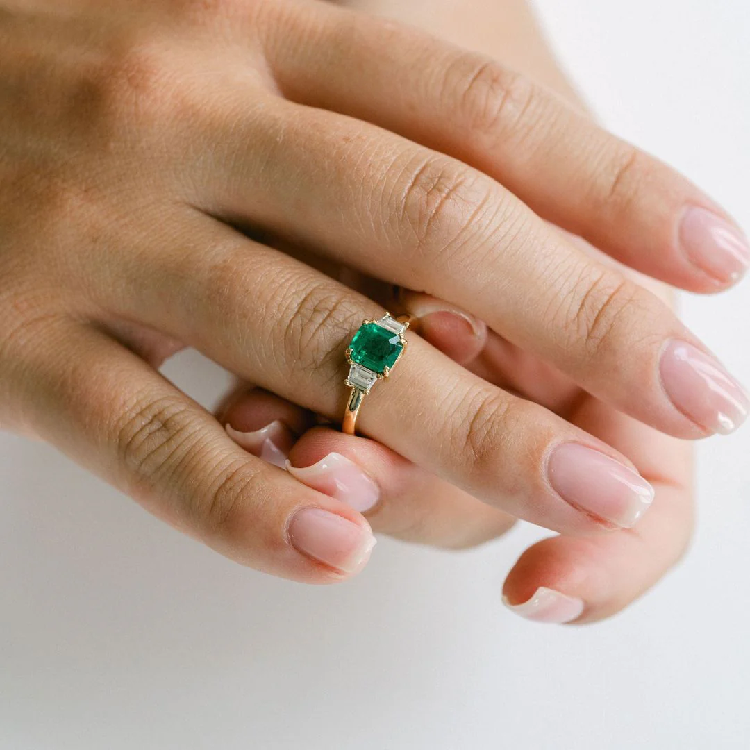 Emerald Cut Emerald With Trapezoid Diamond Accents - Image 5