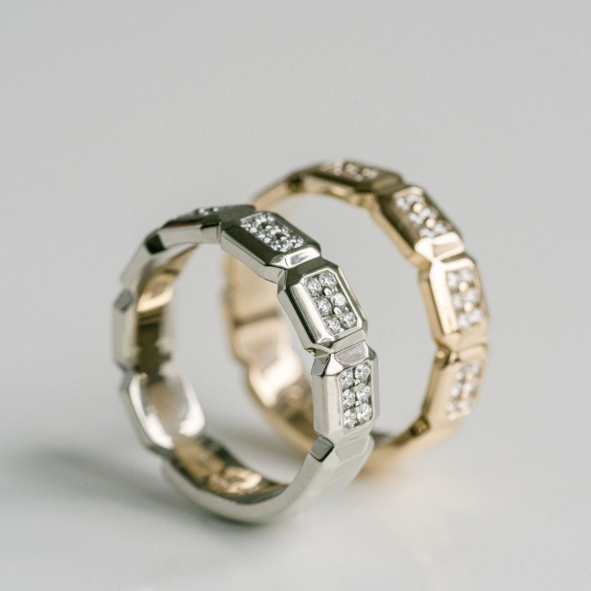 Faceted Geometric Diamond Pavè Mens Band - Image 10