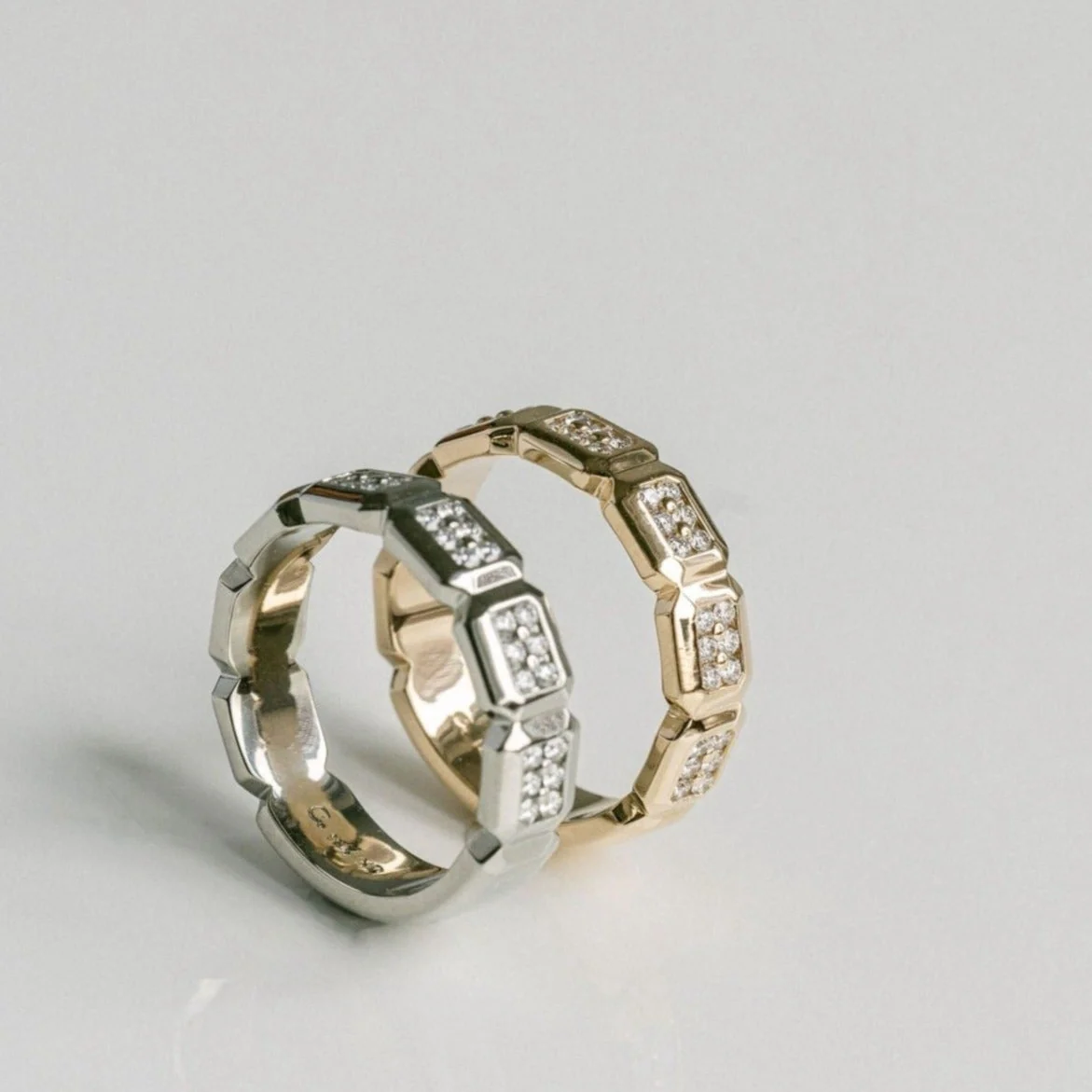 Faceted Geometric Diamond Pavè Mens Band - Image 3