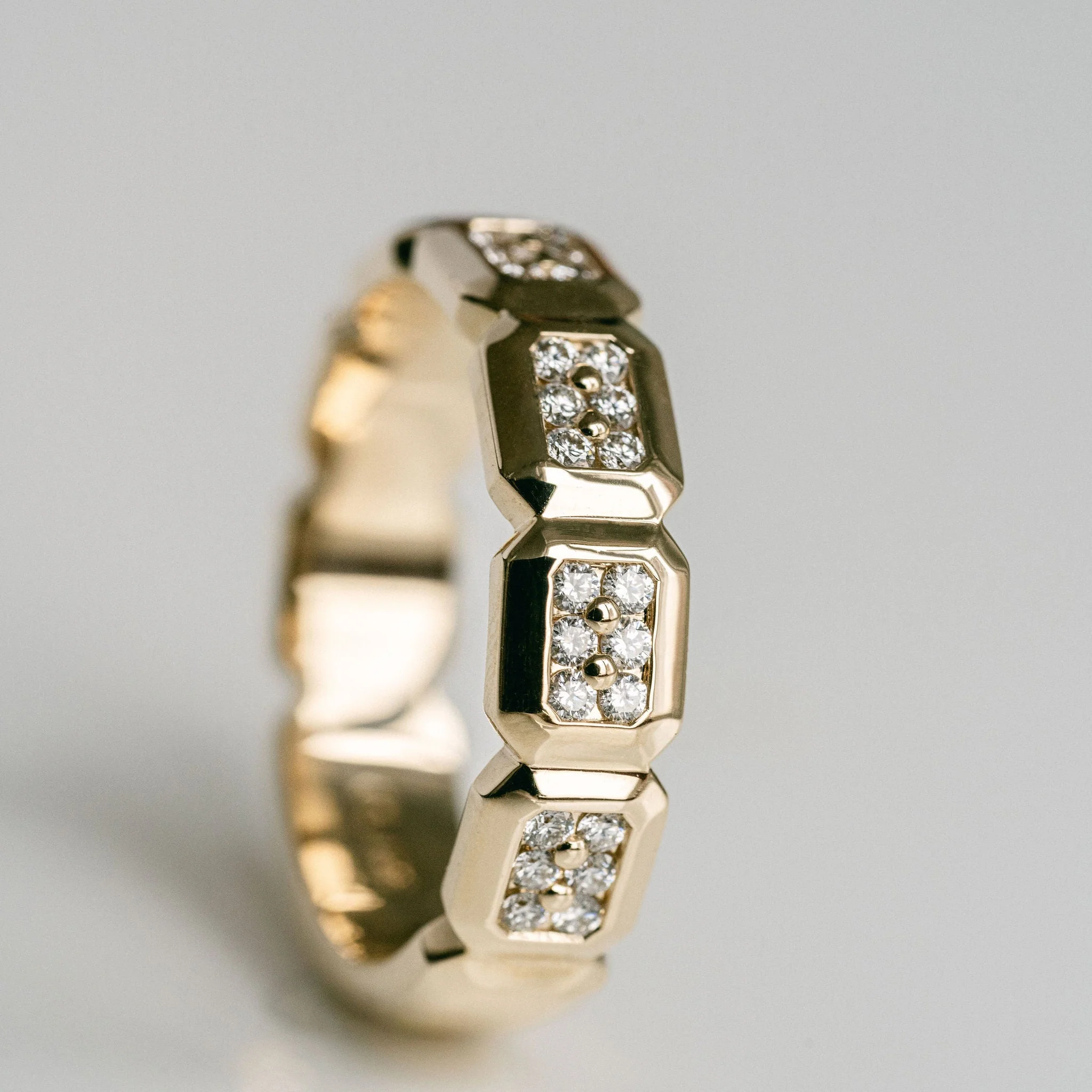 Faceted Geometric Diamond Pavè Mens Band - Image 5