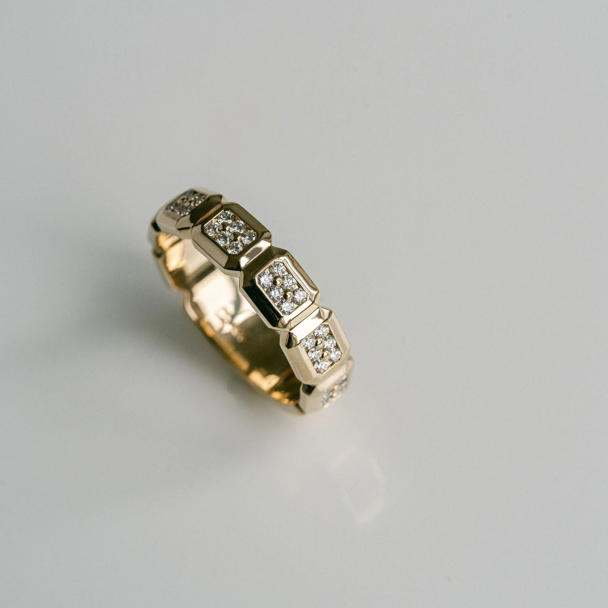 Faceted Geometric Diamond Pavè Mens Band - Image 6