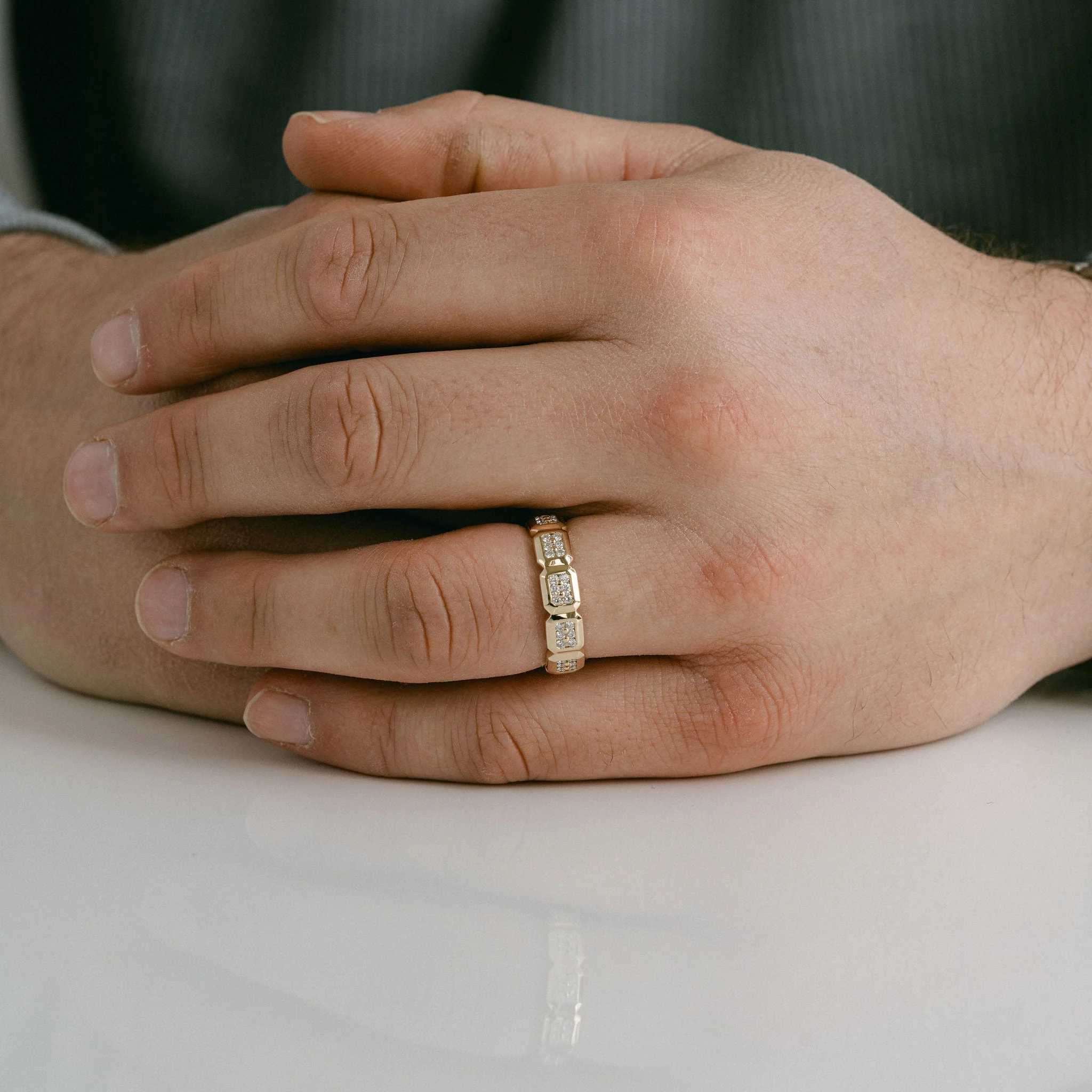 Faceted Geometric Diamond Pavè Mens Band - Image 7