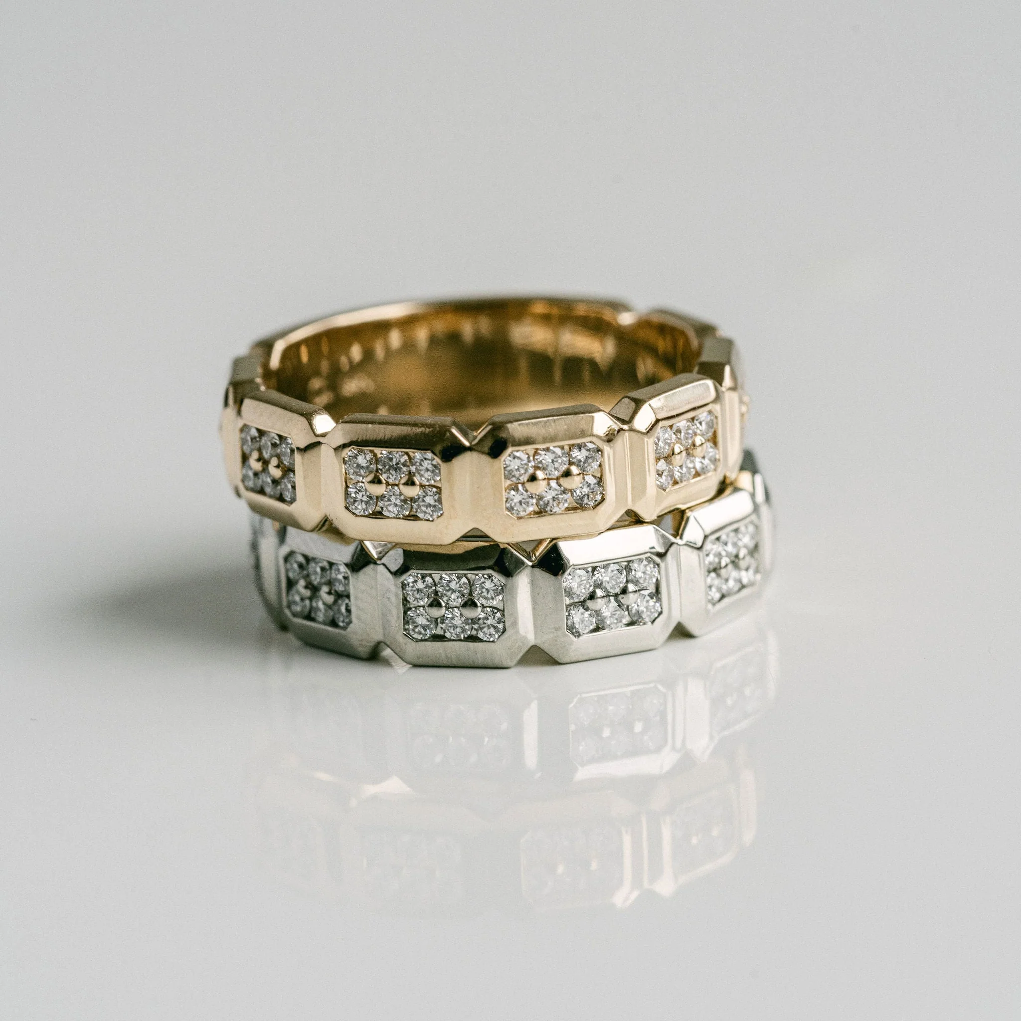 Faceted Geometric Diamond Pavè Mens Band - Image 8