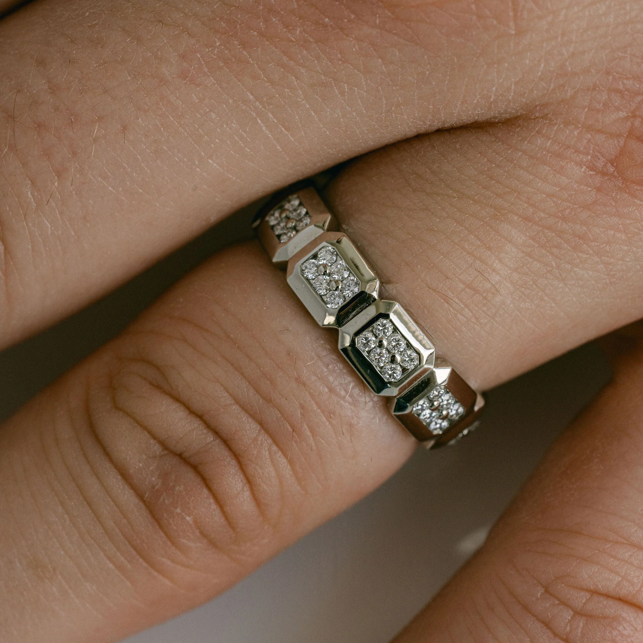 Faceted Geometric Diamond Pavè Mens Band - Image 9