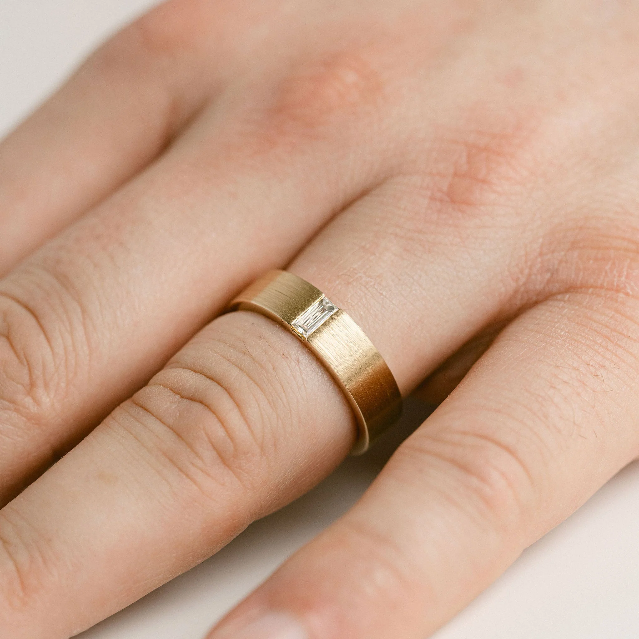 Flat Brushed Mens Band With Baguette Diamond - Image 5