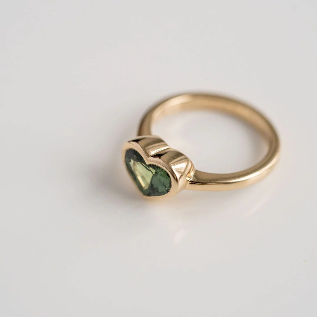 Heart Shape West Coast Green Bezel Set Sapphire - Image 3