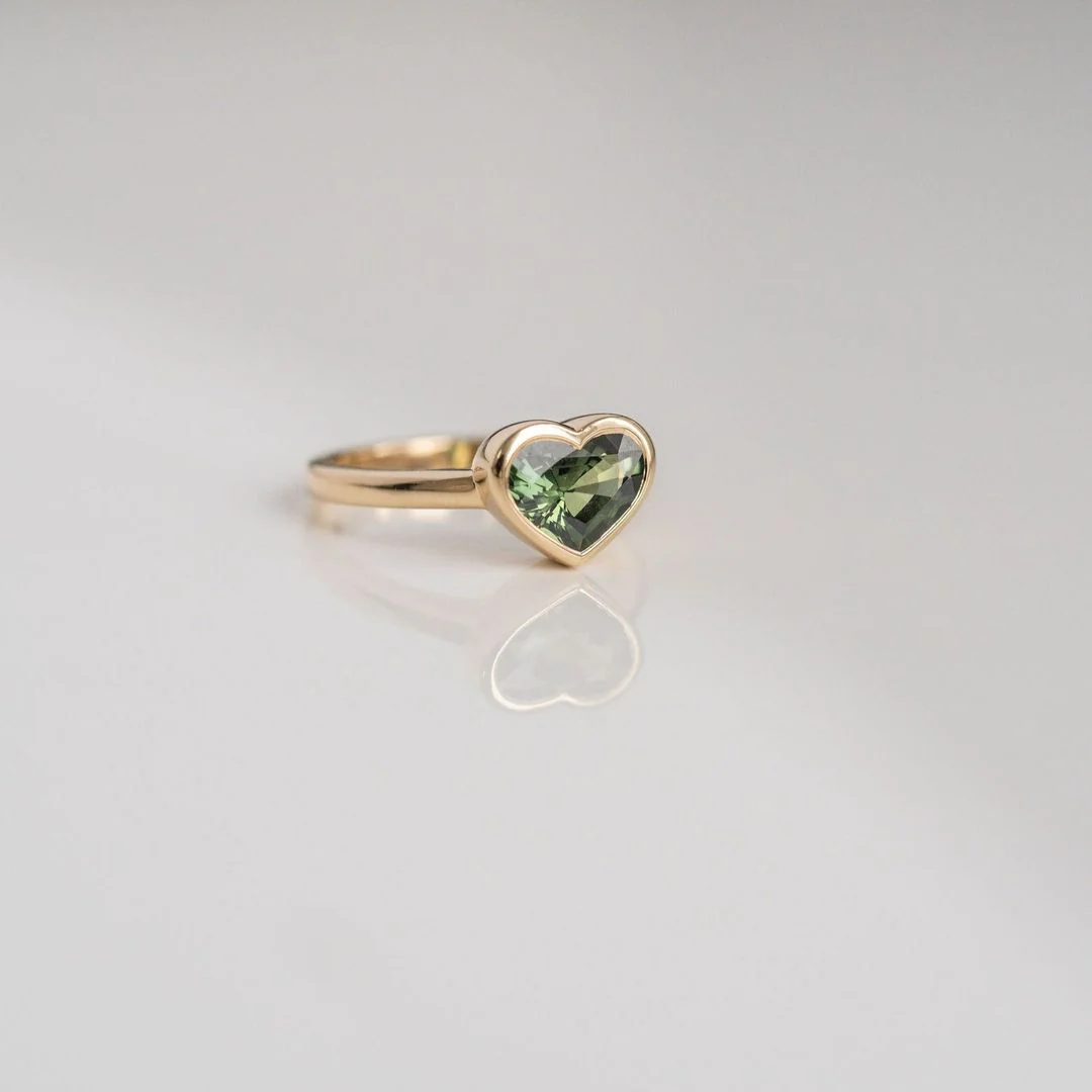 Heart Shape West Coast Green Bezel Set Sapphire - Image 4