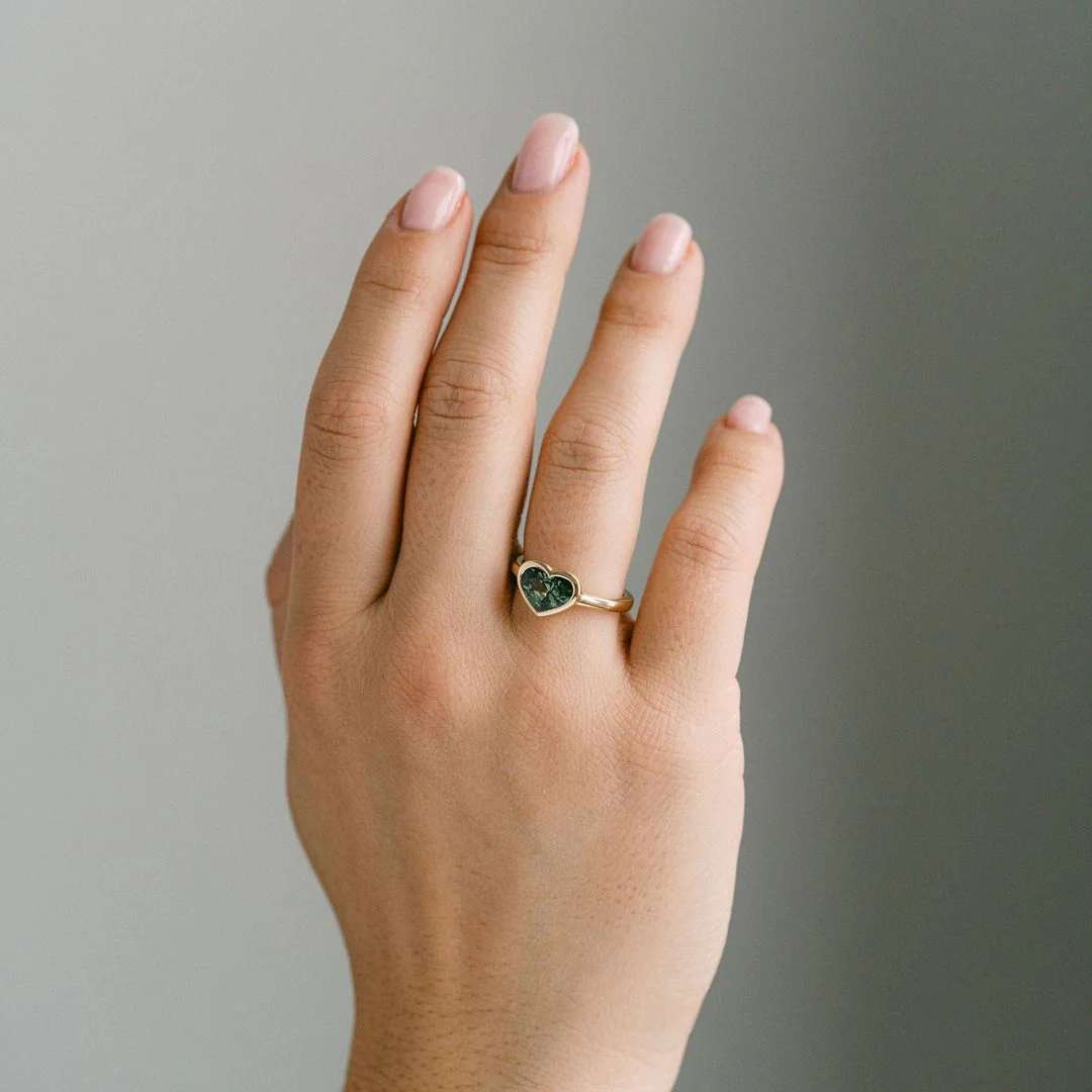 Heart Shape West Coast Green Bezel Set Sapphire - Image 5