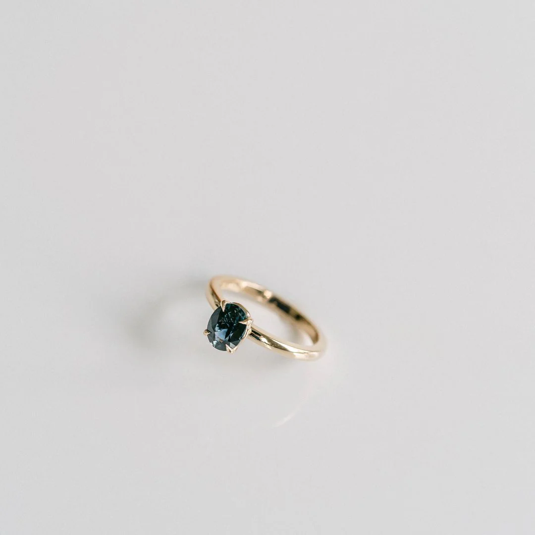 Oval Blue-Green Sapphire Cavalier Solitaire - Image 3