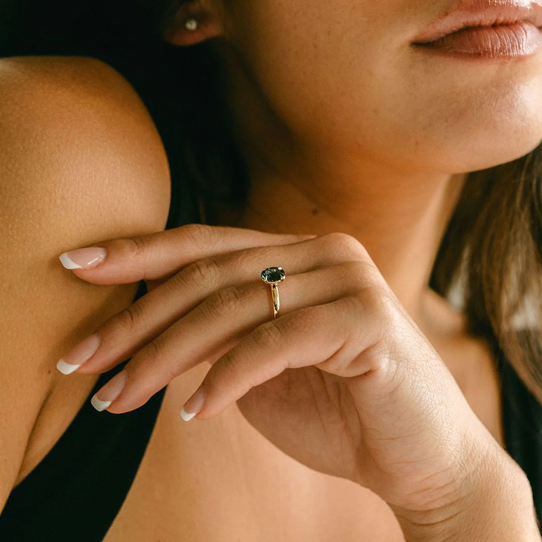 Oval Blue-Green Sapphire Cavalier Solitaire - Image 4