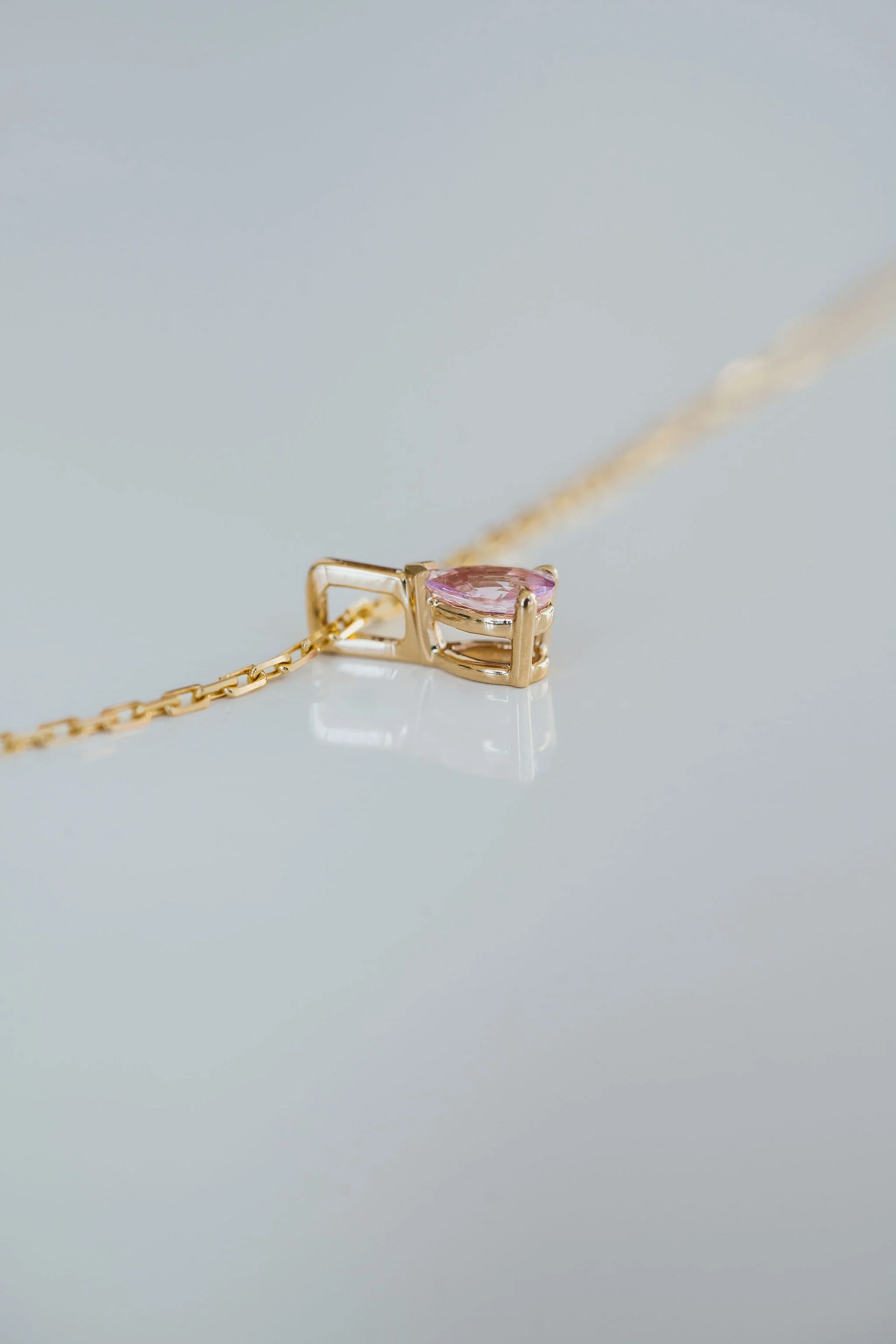 Pear Shape Pink Sapphire Solitaire Box Pendant - Image 3