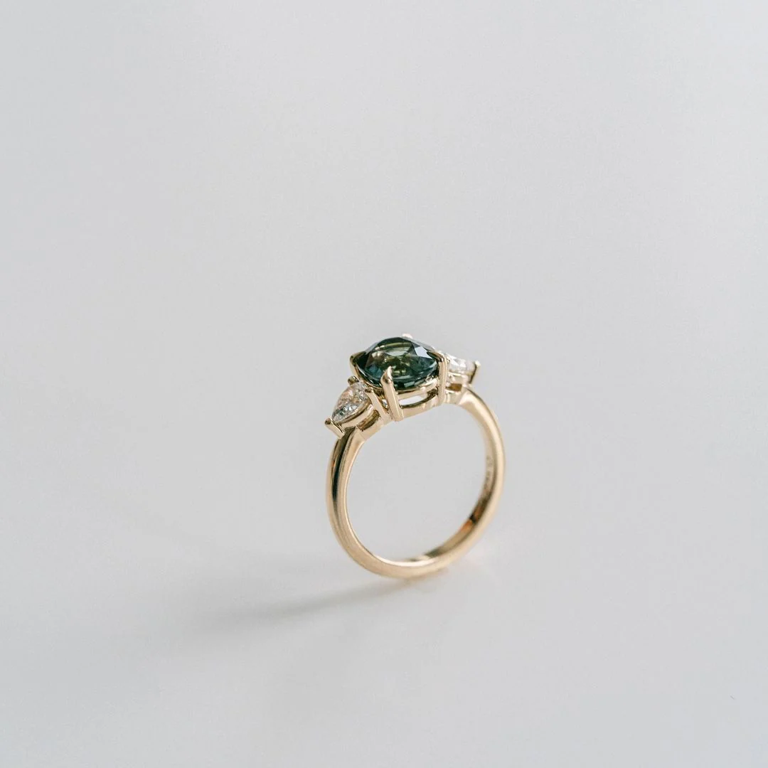 Oval Blue-Green Sapphire With Pear Shape Diamond Accents - Image 3