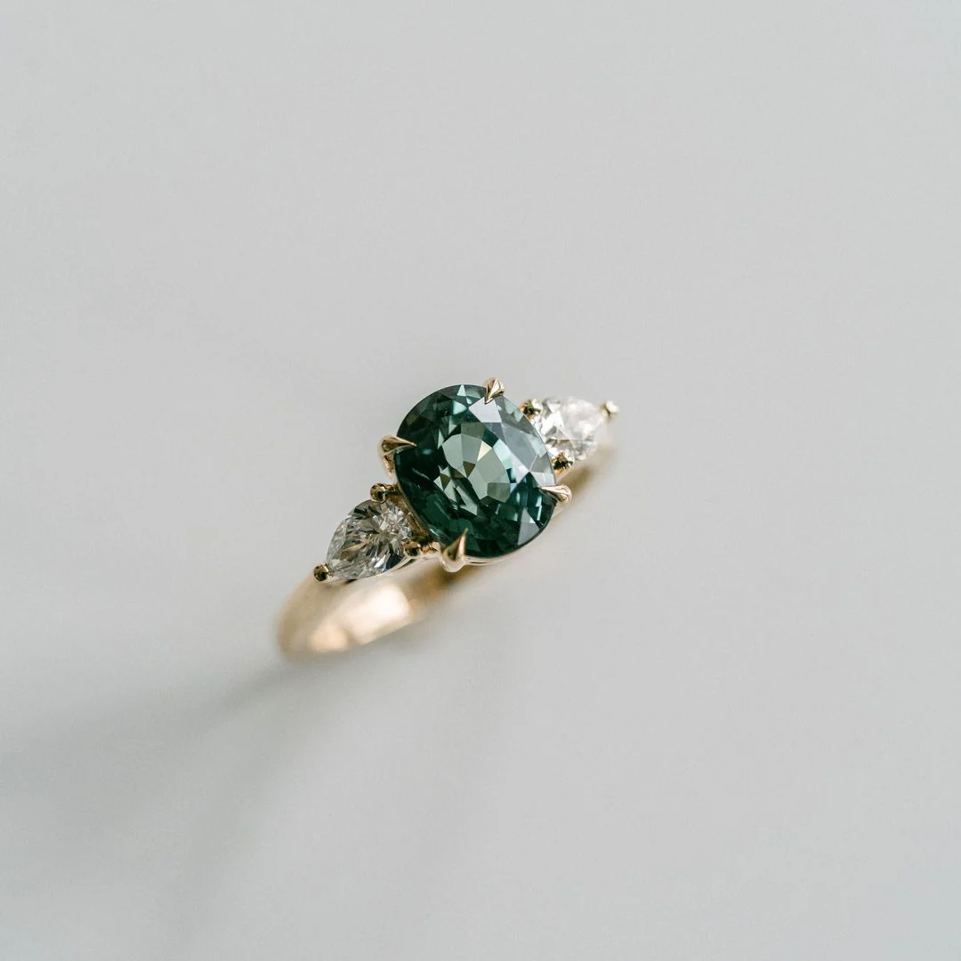 Oval Blue-Green Sapphire With Pear Shape Diamond Accents - Image 4