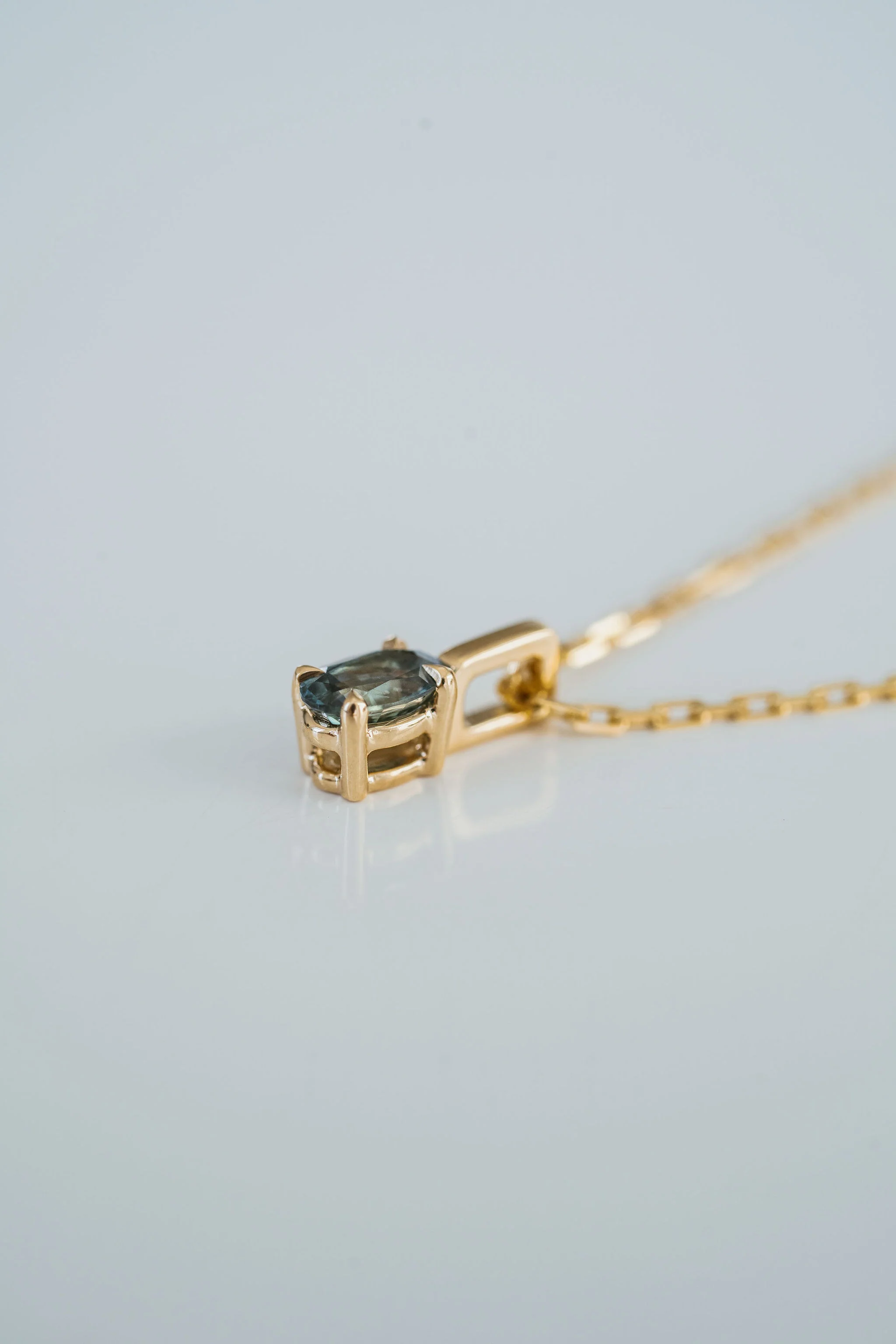 Oval Blue-Green Sapphire Solitaire Box Pendant - Image 3