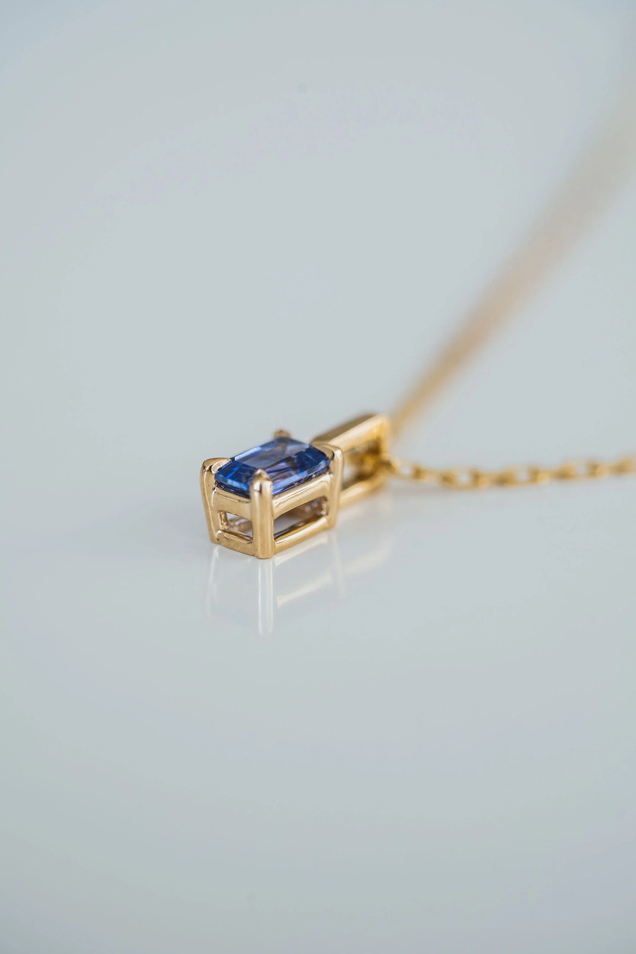 Emerald Cut Blue Sapphire Solitaire Box Pendant - Image 3