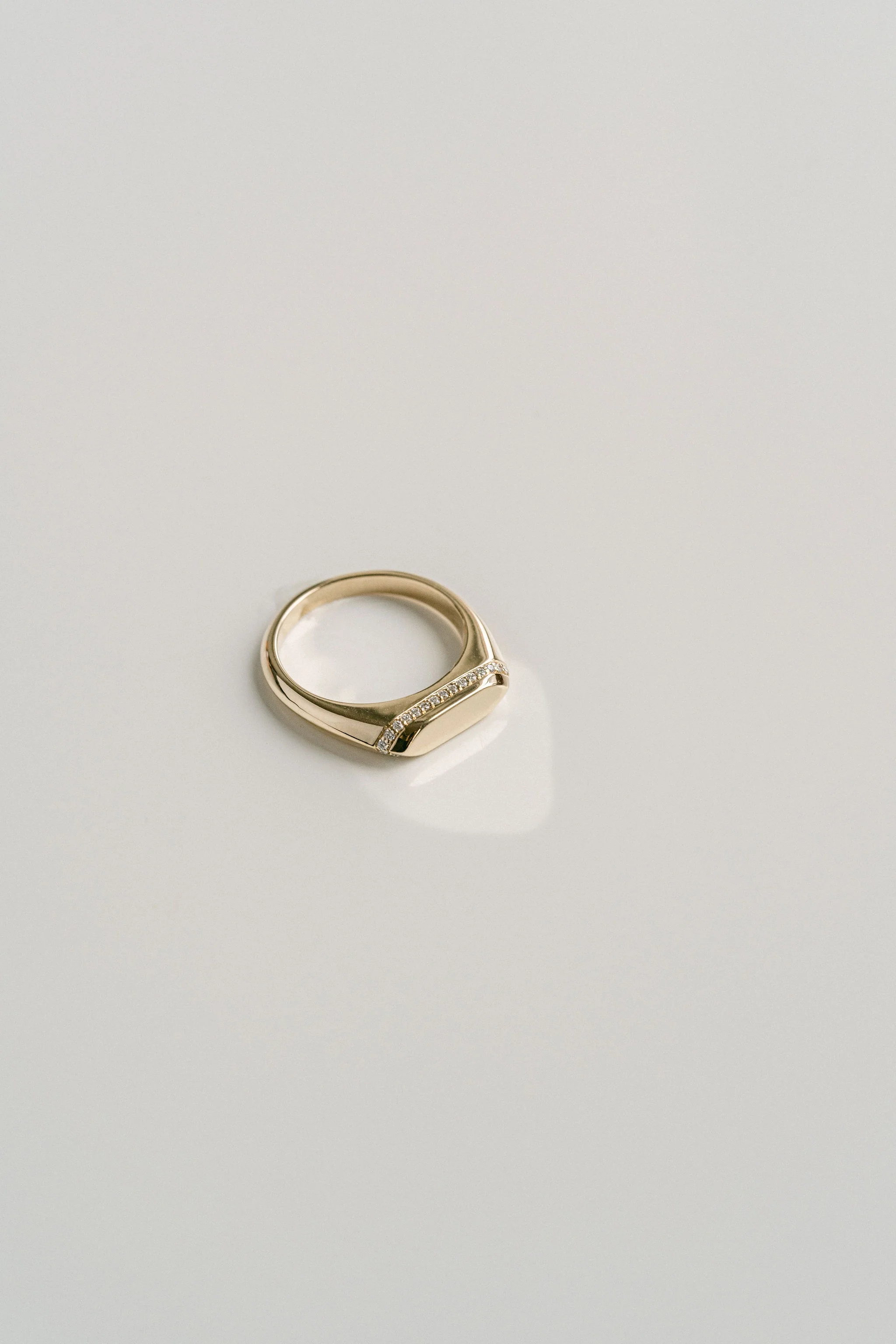 Polished Slim Signet With Diamond Halo - Image 3
