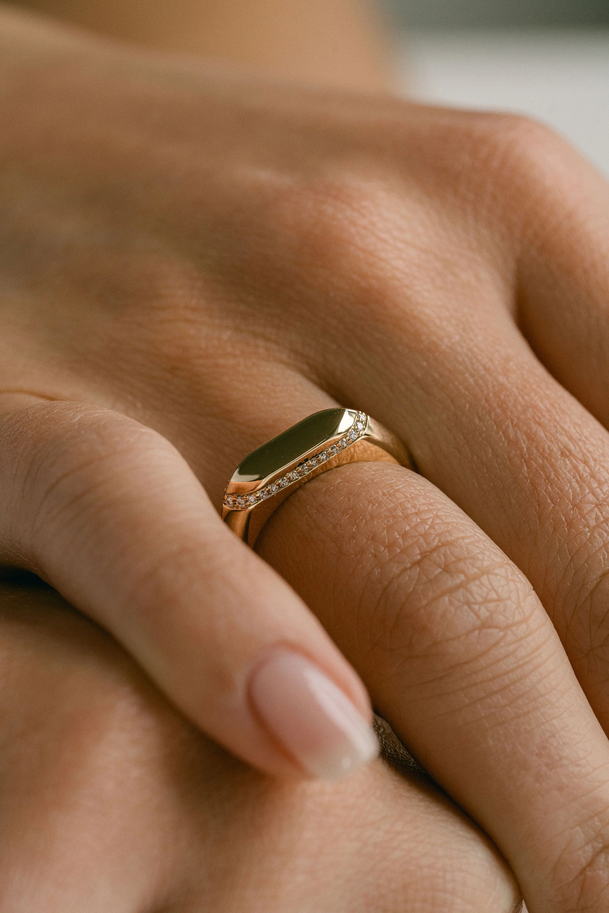 Polished Slim Signet With Diamond Halo - Image 5