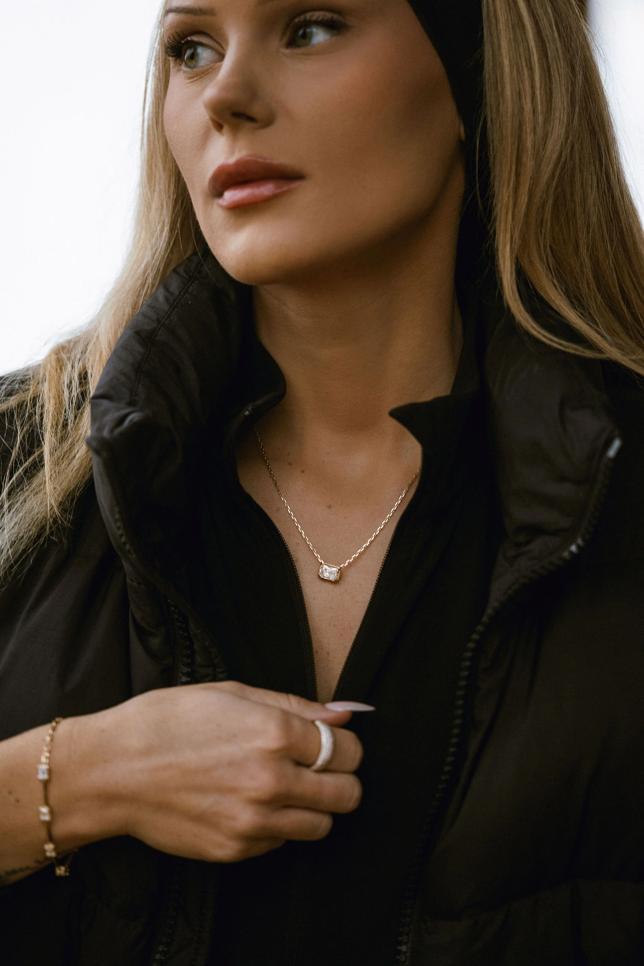 Radiant Cut East-West Framed Diamond Slider Necklace - Image 4