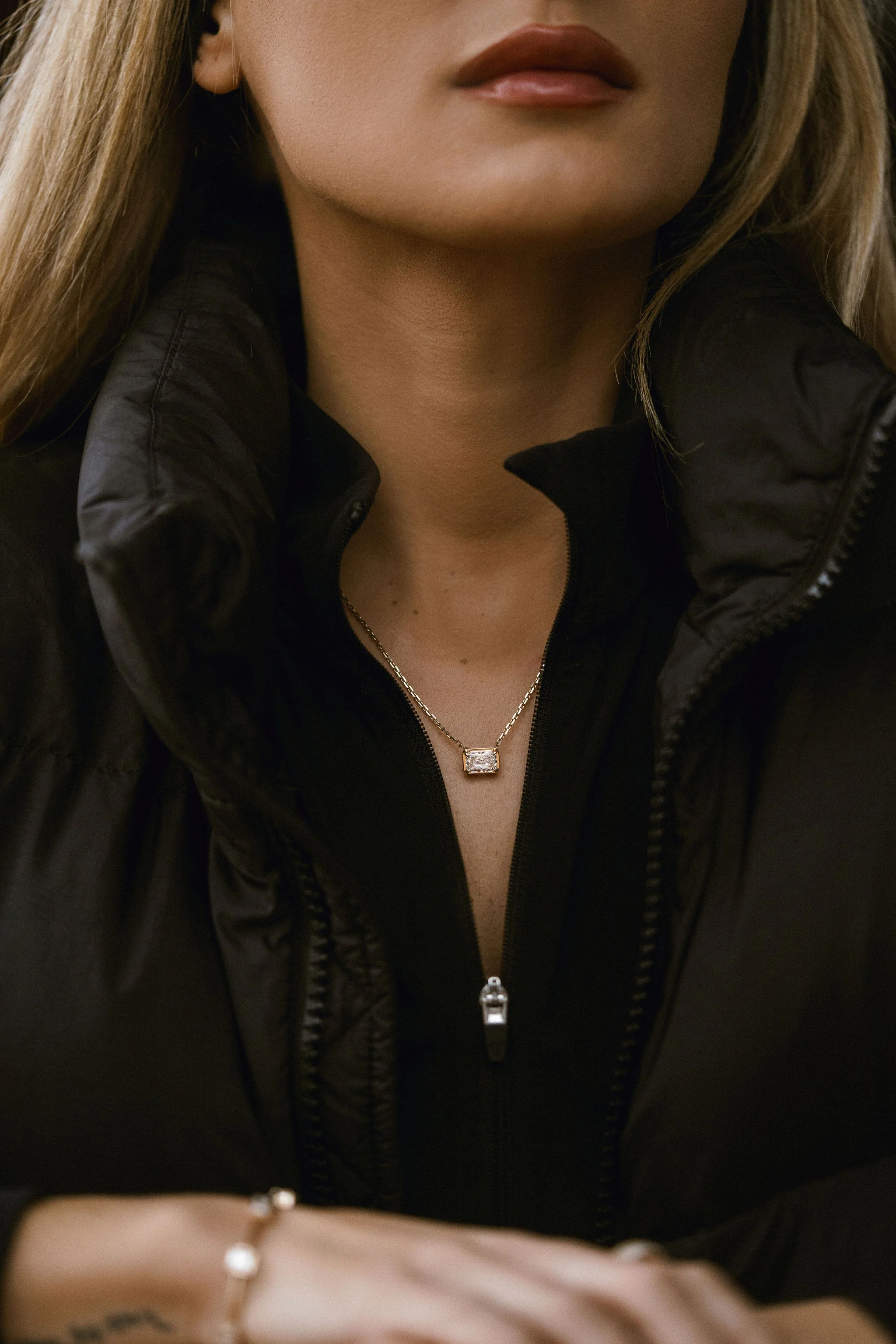 Radiant Cut East-West Framed Diamond Slider Necklace - Image 5