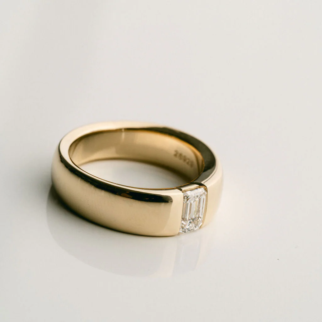 Round Polished Mens Tandem Band With Emerald Cut Diamond - 7mm - Image 3