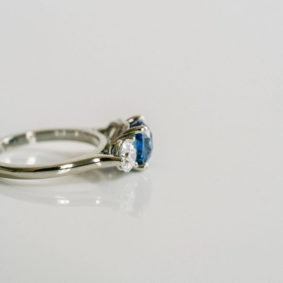Square Cushion Cut Blue Sapphire With Round Diamond Accents - Image 4