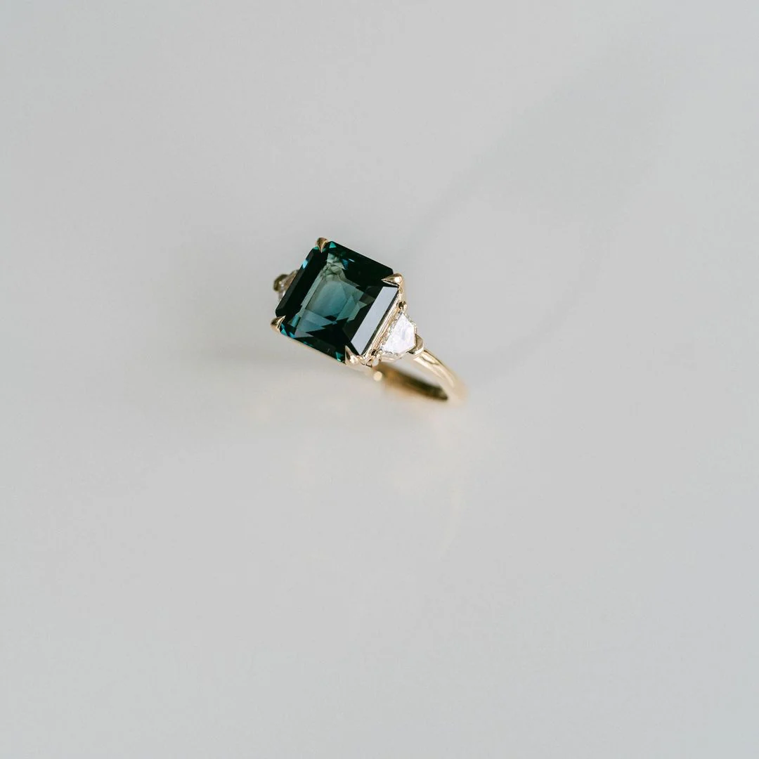 Square Emerald Cut Blue-Green Sapphire with Cadillac Diamond Accents - Image 6